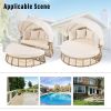 Outdoor Patio Rattan Round Daybed with Retractable Canopy, Wicker Furniture Round Poolside Sofa Sunbed with Removable Cushions, Backyard, Porch