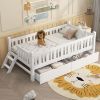 Wood Twin Size Platform Bed with Guardrail and 2 Drawers, White