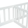 Double Twin Floor Bed with Fence, Guardrails, without door, White