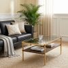 Modern Rectangular Coffee Table with Tempered Gray Glass Top and MDF Layer â€“ Table for Living Room,Golden Legs