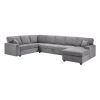 Samara 137"W Gray Chenille Sectional Sofa with Right-Facing Chaise, Underseat Storage, Throw Pillows