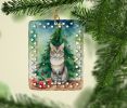 Dwelf Cat By the Christmas Tree Porcelain Ornament Christmas Tree Hanging Decorations for Home Christmas Holiday, Rectangle, Gift, Multicolor