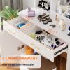 32'' Wide Makeup Vanity Desk with Lighted Mirror and Power Outlet, Dressing Table with Large Storage Space and Cushioned Stool for Bedroom & Studio
