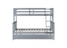 Twin Over Full Rubber Wood Bunk Bed with Trundle, Convertible Ladder and Guardrail, Detachable, Convertible Bed, with Twin Size Trundle ,Grey
