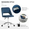 HOMCOM Executive Mid Back Office Chair Thick Padding High-End Gas Lift Sturdy Base Velvet Fabric Blue