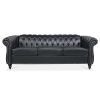 84.65" BLACK PU Rolled Arm Chesterfield Three Seater Sofa.