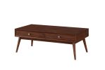 Retro Modern Style 1pc Coffee Table with 2x Drawers Brown Finish Living Room Furniture Walnut Veneer Wooden Furniture
