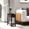 Dark Coffee End Side Table with Flip Top Storage Hinge Cabinet Bottom Shelf Sturdy Base for Living Room