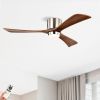 52" Flush Mount Solid Wood Blades Ceiling Fan with Lights Remote Control,Quiet DC Motor, 6 Speed ,Reversible Ceiling Fan for Patio Living Room, Bedroo