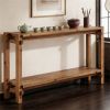 wood sofa table, console table, farmhouse entrance table with storage space, easy to install