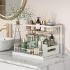 Pull Out Cabinet Organizer 2 Tier Slide Out Sink Shelf Cabinet Storage Shelves, Storage for Kitchen Bathroom, White, 2 Pack