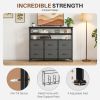 6-Drawer Fabric Dresser with Power Outlets and LED Light, TV stand for Bedroom, Living Room, Hallway, Gray