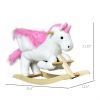 Qaba Plush Rocking Unicorn, Wooden Ride-On Chair, Lullaby Song, 18-36 Months, White & Pink, Comfort & Joy for Babies