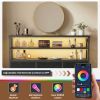 6-Drawer Fabric Dresser with Power Outlets and LED Light, TV stand for Bedroom, Living Room, Hallway, Black