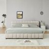 King Size Upholstered Bed ,comfortable upholstered bed frame, Chenille fabric, with headboard and solid bed frame. With drawer for storage.-Beige(88.5