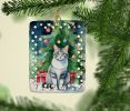 Aegean Cat By the Christmas Tree Porcelain Ornament Christmas Tree Hanging Decorations for Home Christmas Holiday, Rectangle, Gift, Multicolor