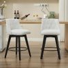 007-Swivel Counter Chairs, Modern Linen Fabric with Button-Tufted Backrest, Stylish Bar Stools, Set of 2 for Bar, Kitchen Island, Dining Room, White