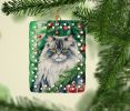 British Longhair Cat By the Christmas Tree Porcelain Ornament Christmas Tree Hanging Decorations for Home Christmas Holiday, Rectangle, Gift