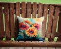 Gerbera Daisies in Watercolor Throw Pillow Machine Washable, Indoor Outdoor Decorative Pillow for Couch, Bed or Patio, 14Hx14W