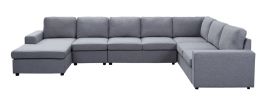 Hayden 146.5" Light Gray Linen 7 Seat Reversible Modular Sectional Sofa Chaise
