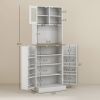 67" Freestanding Pantry, Kitchen Hutch Cabinet w/ Glass Doors & Adjustable Shelves, Microwave Cabinet for Dining Room, White