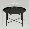 Cafe Table for Living Room, 24" Round Center Table with Hammered Tray Top and Metal Frame for Bedroom, Black