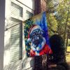 Black Pug Christmas House Flag Large Porch Sleeve Pole Decorative Outside Yard Banner Artwork Wall Hanging, Polyester, House Size, Multicolor