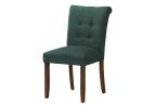 Dining Chair, 38" Height, Set Of 2, Upholstered, Dining Room, Side, Kitchen, Teal Fabric, Walnut Wood Legs, Modern