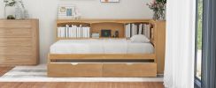 Twin Size Daybed with Two Storage Drawers, Storage Cabinets and USB Ports, Wood Color