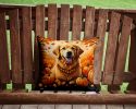Golden Retriever Fall Throw Pillow Machine Washable, Indoor Outdoor Decorative Pillow for Couch, Bed or Patio, 14Hx14W