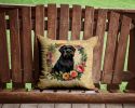 Black Russian Terrier and Flowers Throw Pillow Machine Washable, Indoor Outdoor Decorative Pillow for Couch, Bed or Patio, 14Hx14W