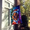Red Dachshund Christmas House Flag Large Porch Sleeve Pole Decorative Outside Yard Banner Artwork Wall Hanging, Polyester, House Size, Multicolor