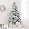 6FT Un-Lit Flocked Artificial Christmas Tree, Bringstar Hinged Xmas Trees w/ 1100 Premium PVC Branches