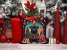 Black Pug Christmas Throw Pillow Machine Washable, Indoor Outdoor Decorative Pillow for Couch, Bed or Patio, 14Hx14W