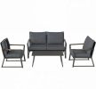 Dark Grey 4 Piece Aluminum Patio Furniture Set Outdoor Garden Sofa Conversation Set with Loveseat Armchairs Center Coffee Table And Cushions