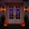 24in Pre-lit Halloween-Themed Christmas Wreath, Lighted Artificial Xmas Wreath with 50 Purple & Orange Lights and 100 PVC Tips and DIY Ball Ornaments