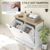HOMCOM Dual Tilt out Laundry Hamper Cabinet with 2 Removable Basket, Modern Bathroom Storage Cabinet with Shaker Doors and Handles, White