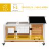 PawHut Wooden Rabbit Hutch with Wheels, Run, Slide-out Tray for Small Animals, Guinea Pig, Yellow
