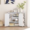Adjustable Shelf Shoe Cabinet, 2-Door Enclosed + 3-Tier Open Storage Organizer for Entryway-White
