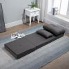 Convertible Flip Chair, Floor Lazy Sofa, Folding Upholstered Couch Bed with Adjustable Backrest, Metal Frame and Pillows for Living Room Bedroom