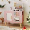 Wooden Kids Kitchen Playset with Cookware Accessories, Storage Cabinet & Hanging Hooks for Toddlers