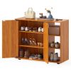 Adjustable Shelf Shoe Cabinet, 2-Door Enclosed + 3-Tier Open Storage Organizer for Entryway-Natural