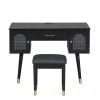 Elegant Vanity Makeup Table & Chair Set, Modern Dressing Table with Organizer, Writing Desk, Charging Port, Black