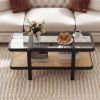 2-Tier Coffee Table with Storage and Tempered Glass Tabletop