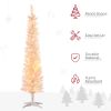 HOMCOM 6' Prelit Christmas Trees, Pencil Artificial Christmas Tree with Colorful Surface Branches, Colorful LED Lights, White
