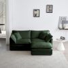 Chenille Two-Seater Sofa with 1 Footrest, 2 Seater L-Shaped Sectional with Ottoman,Loveseat with Ottoman for Small Living Space, Green Chenille