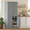 Modern Kitchen Pantry Freestanding Cabinet Cupboard with Doors and Drawer, Adjustable Shelving, Gray