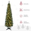 HOMCOM 6' Tall Pre-Lit Slim Noble Fir Artificial Pencil Christmas Tree with 200 Warm White LED Lights and 390 Tips, for Christmas Decoration, Green