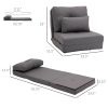 Convertible Flip Chair, Floor Lazy Sofa, Folding Upholstered Couch Bed with Adjustable Backrest, Metal Frame and Pillows for Living Room Bedroom