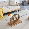 Modern Style Glass Top MDF Coffee Table with Natural Wood Color Base - Suitable for Living Rooms and Lounge Areas